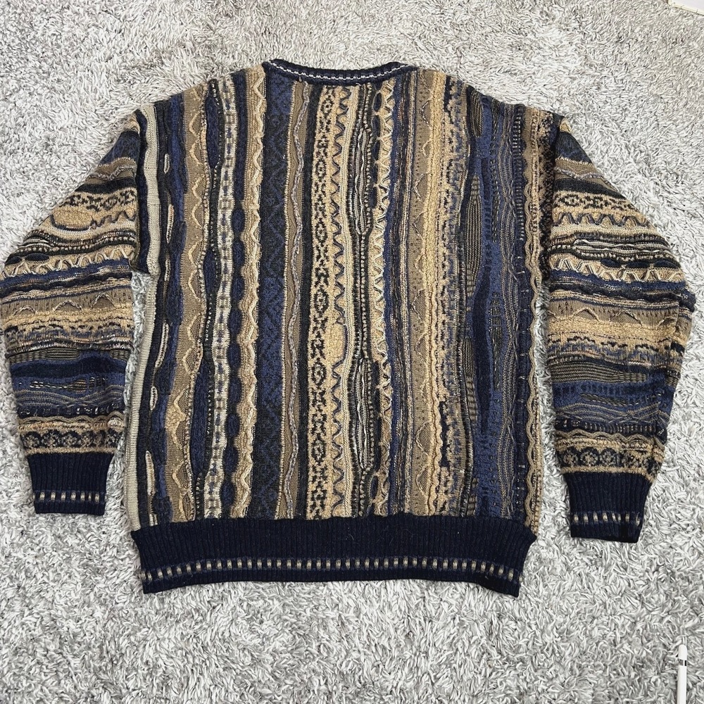 Vintage Norm Thompson Sweater Men's M Tundra 3d Knit Coogi Style Italy Wool - Picture 2 of 10